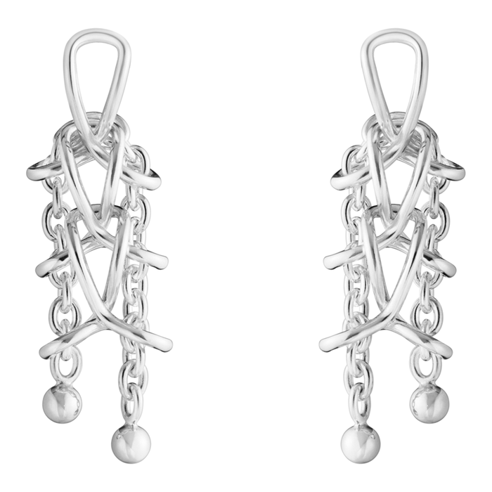 Georg Jensen Weft dobbelte øreringe i sterlingsølv med kædedetaljer