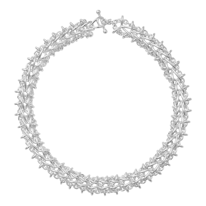 Georg Jensen Weft halskæde i sterlingsølv med dobbelte vævede led