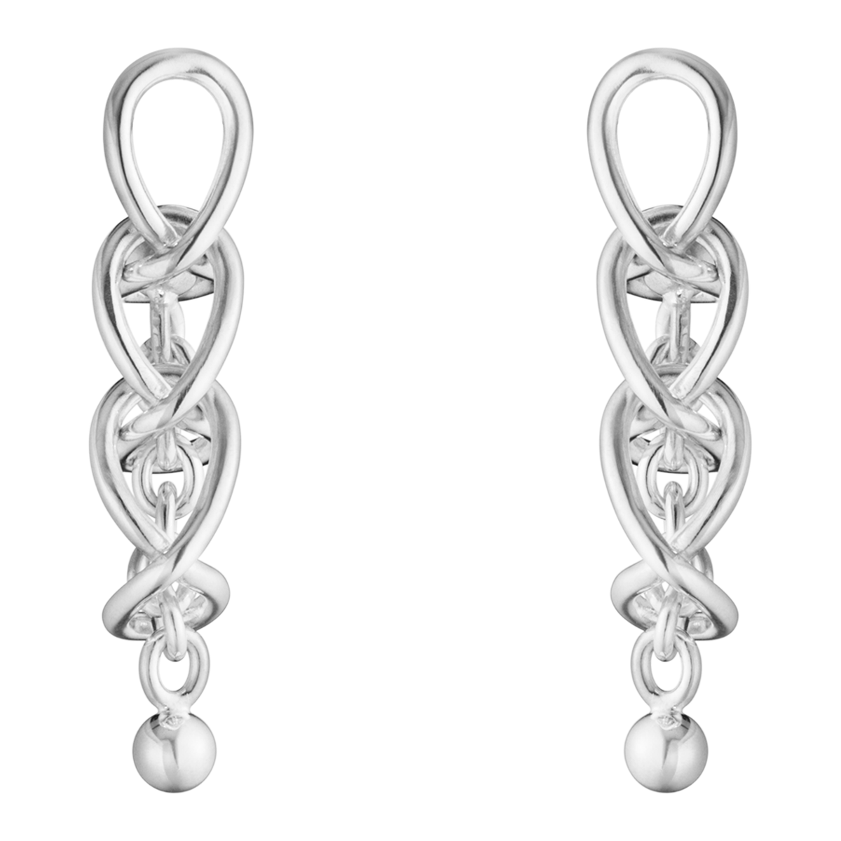 Georg Jensen Weft øreringe i sterlingsølv med tre led og kugle