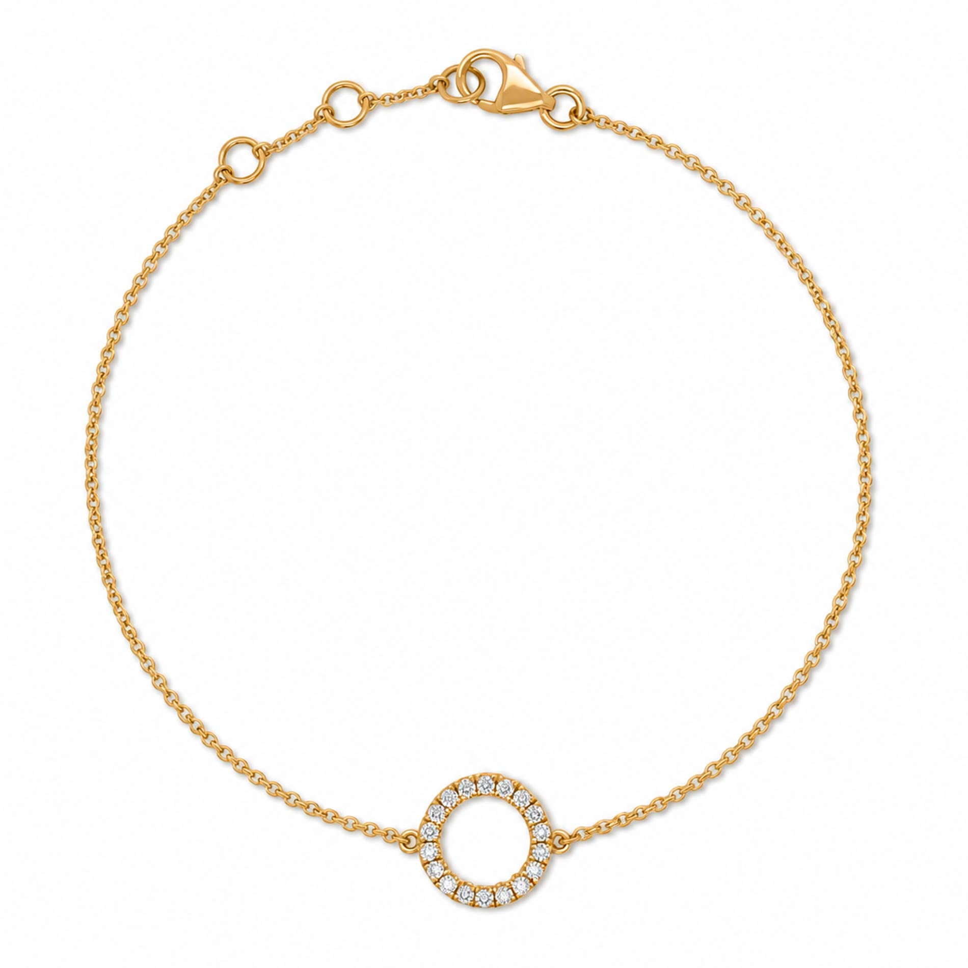 Halo armbånd i 18 karat guld med rund diamantdetalje og hvide brillantslebne diamanter.
