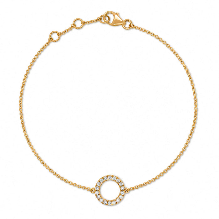 Halo armbånd i 18 karat guld med rund diamantdetalje og hvide brillantslebne diamanter.