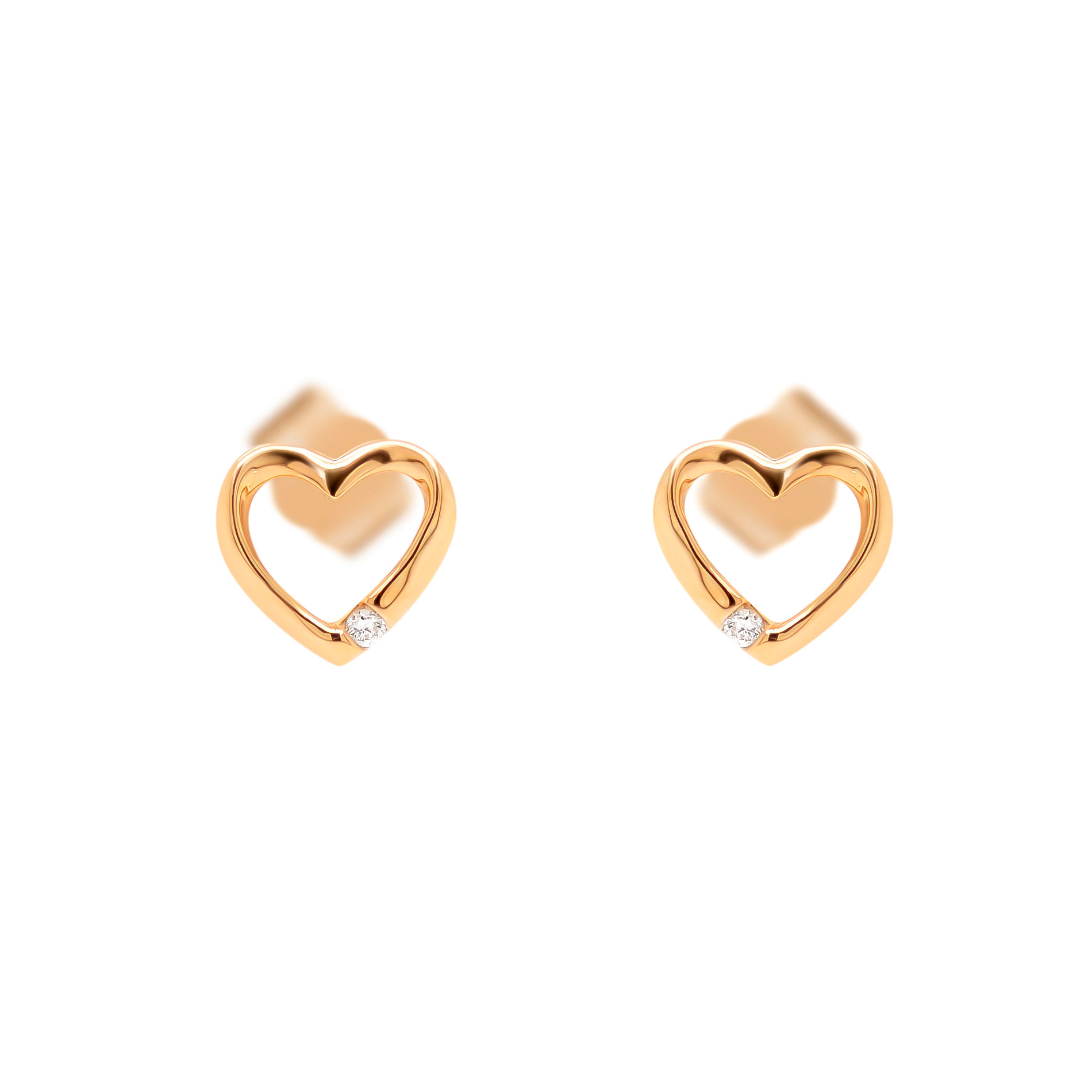 Hjerte ørestikker i 14 kt. guld med 0,018 ct. diamanter i åbent hjertedesign
