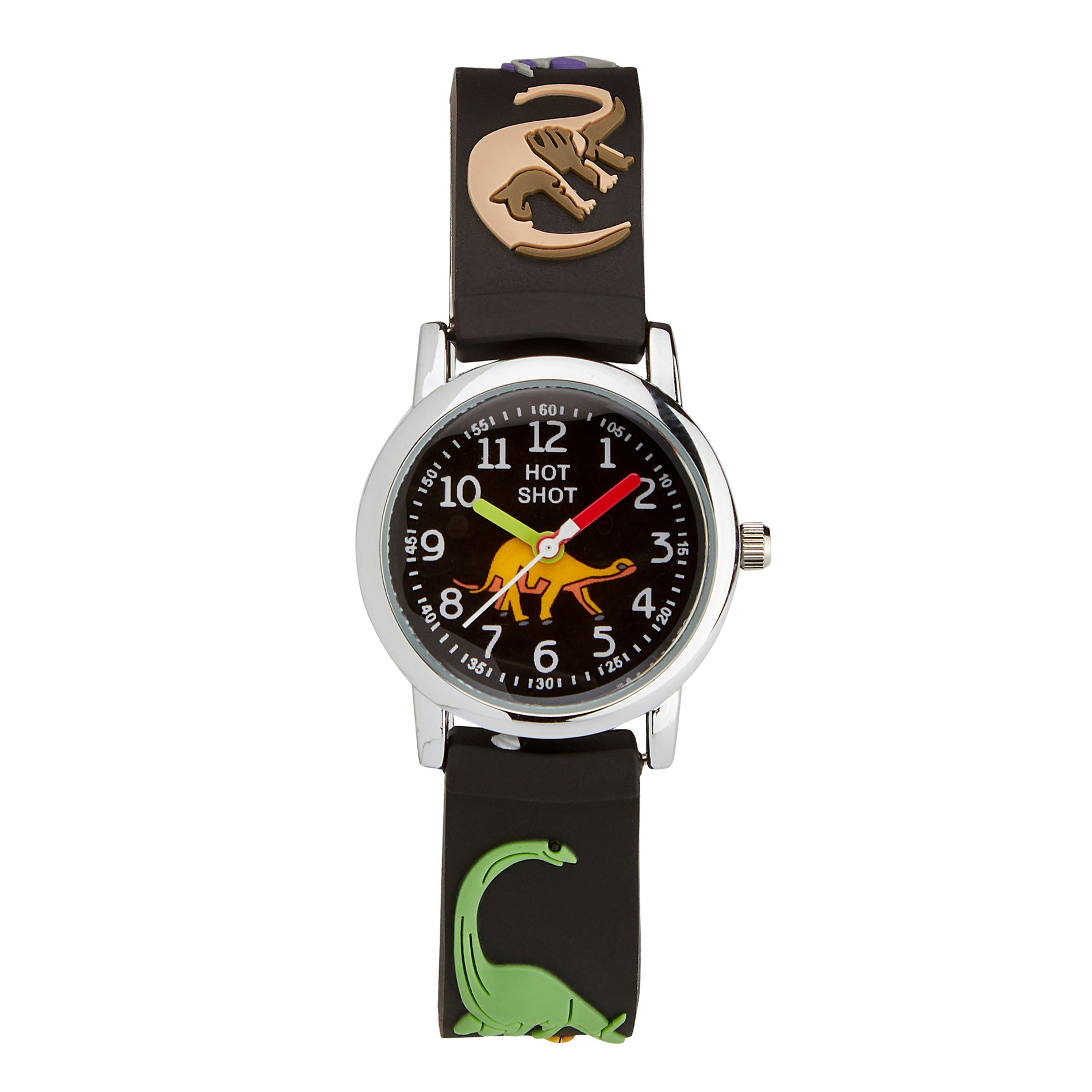 Hot Shot børneur C4084ACX-D med sort rem og dinosaurmotiv på rem og urskive