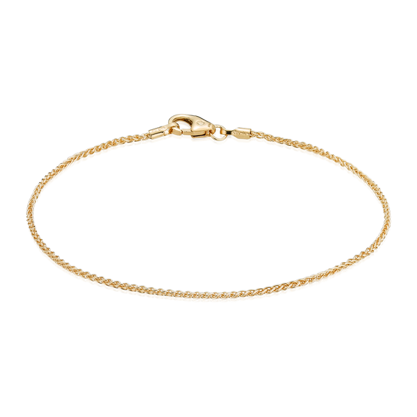 Hvede armbånd i 14 karat guld 1mm med elegant flettet kædedesign og karabinlås