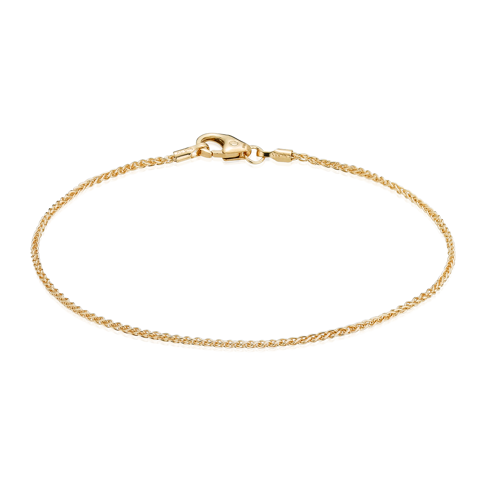 Hvede armbånd i 14 karat guld 1mm med elegant flettet kædedesign og karabinlås