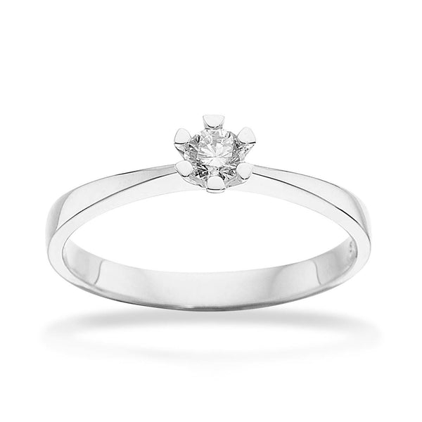 Solitaire diamantring i hvidguld med 0,10 carat diamant