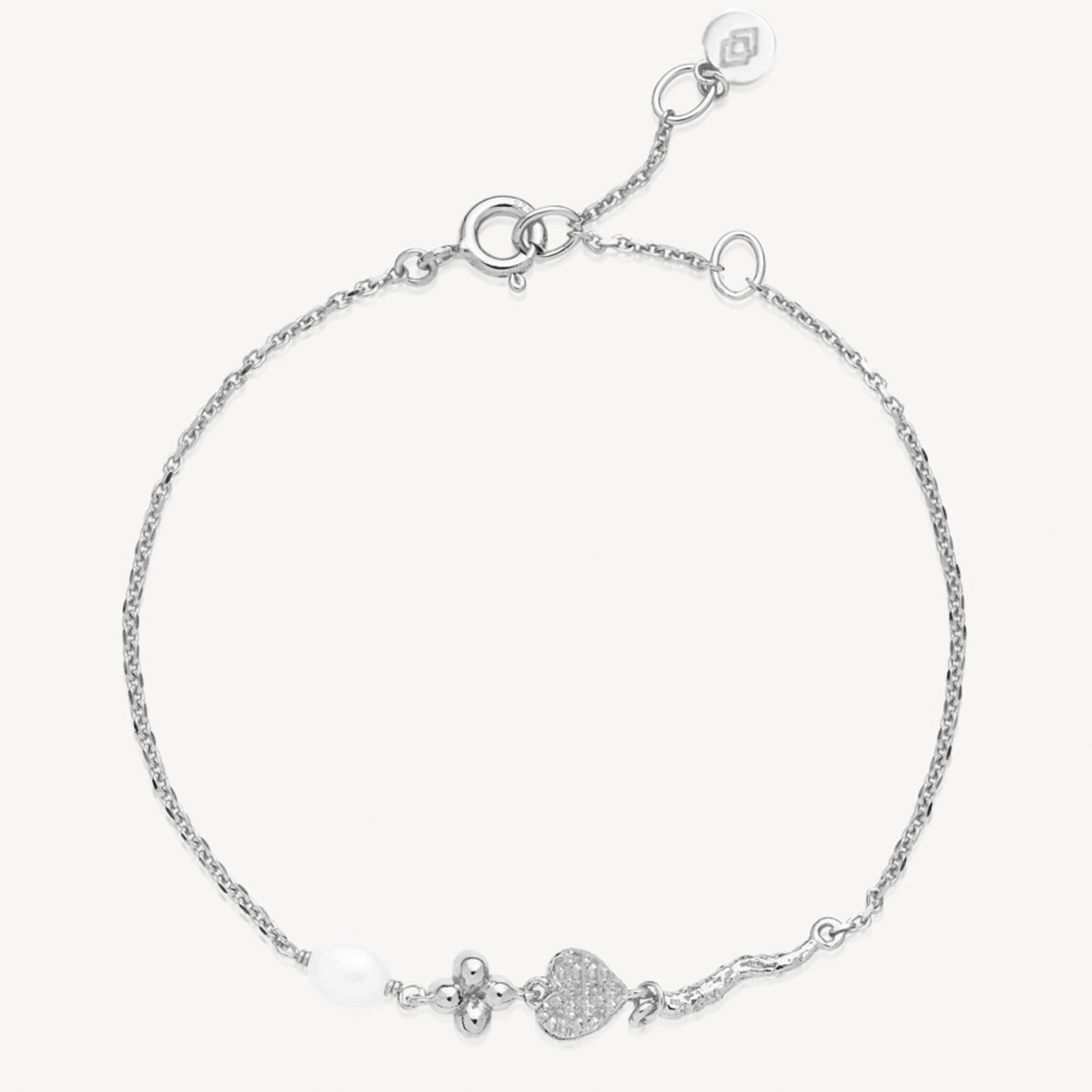 Izabel Camille Romance armbånd i rhodineret sølv med ferskvandsperle, hjerte og zirkonia