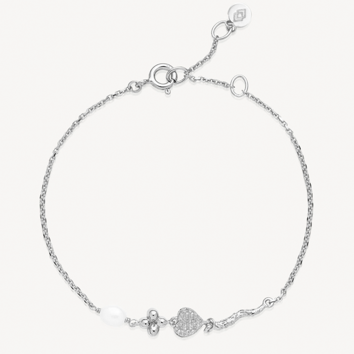 Izabel Camille Romance armbånd i rhodineret sølv med ferskvandsperle, hjerte og zirkonia