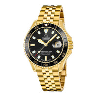 Jaguar Diver Ceramic herreur 41 mm J1056/1 i guldfarvet stål med sort urskive og sort keramisk lynette – forfra