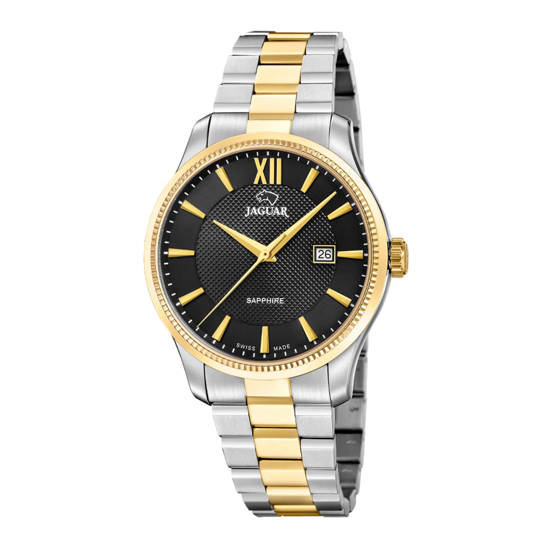 Jaguar H. Acamar Classic herreur 40 mm J1043/4 i bicolor stål med sort urskive, guldfarvede detaljer og safirglas