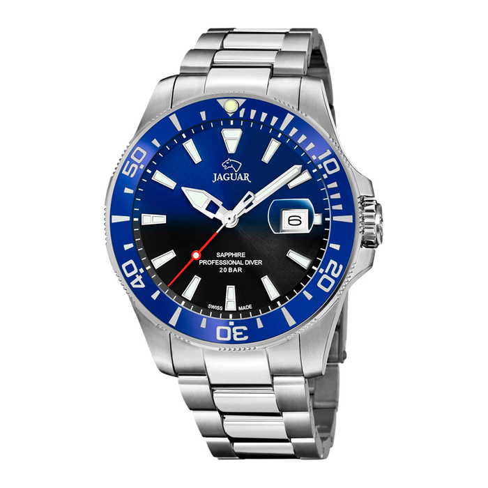 Jaguar H. Professional Diver herreur 43 mm J860/5 med blå-sort urskive og stållænke
