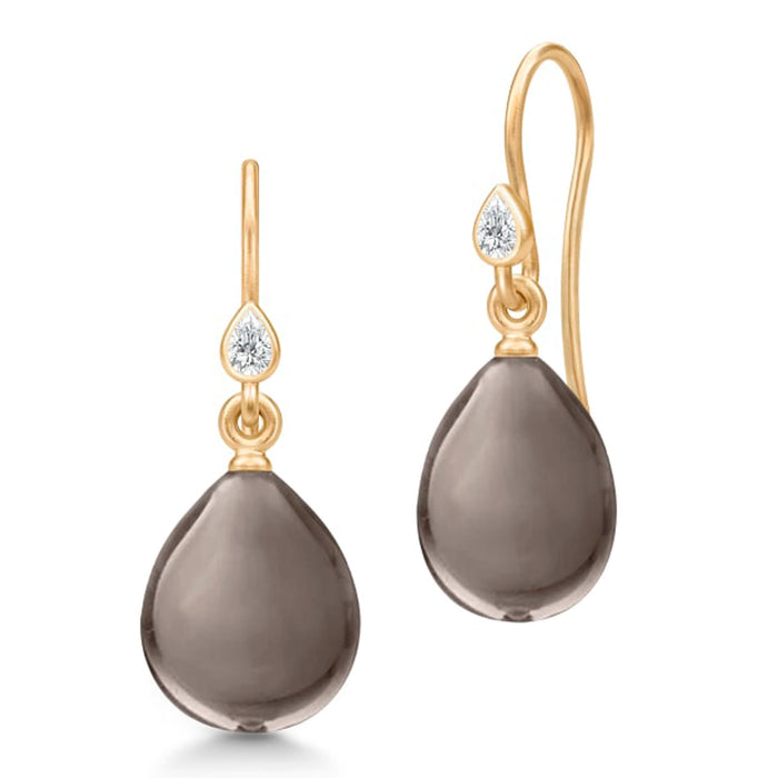 Julie Sandlau Prima Ballerina øreringe i 22 karat forgyldt sølv med pæreformet Smokey Crystal og zirkonia