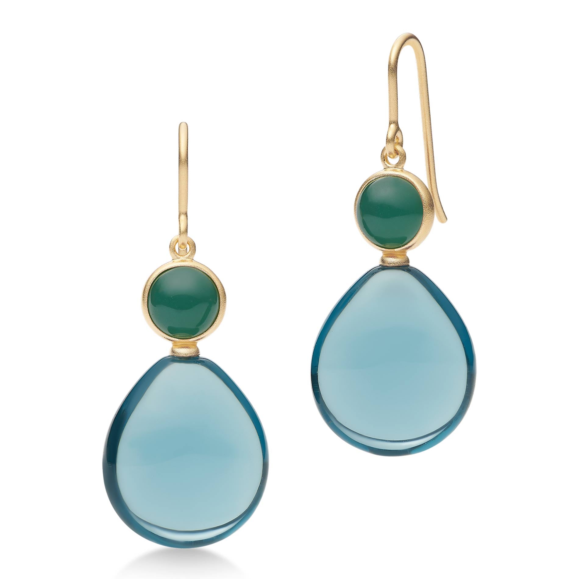 Julie Sandlau Prime Drop øreringe i 22 karat forgyldt sølv med Midnight og London Blue Crystal