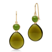Julie Sandlau Prime Drop øreringe i 22 karat forgyldt sølv med Moss Green og Olive Crystal