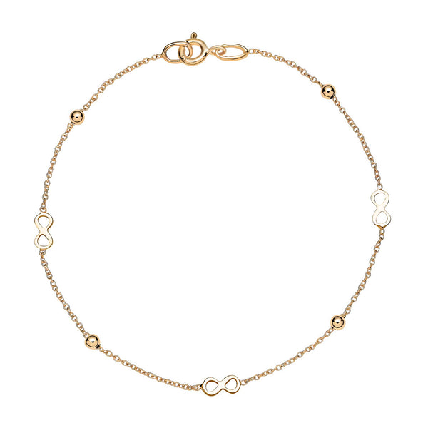 Guld armbånd med kugler og undelighedstegn