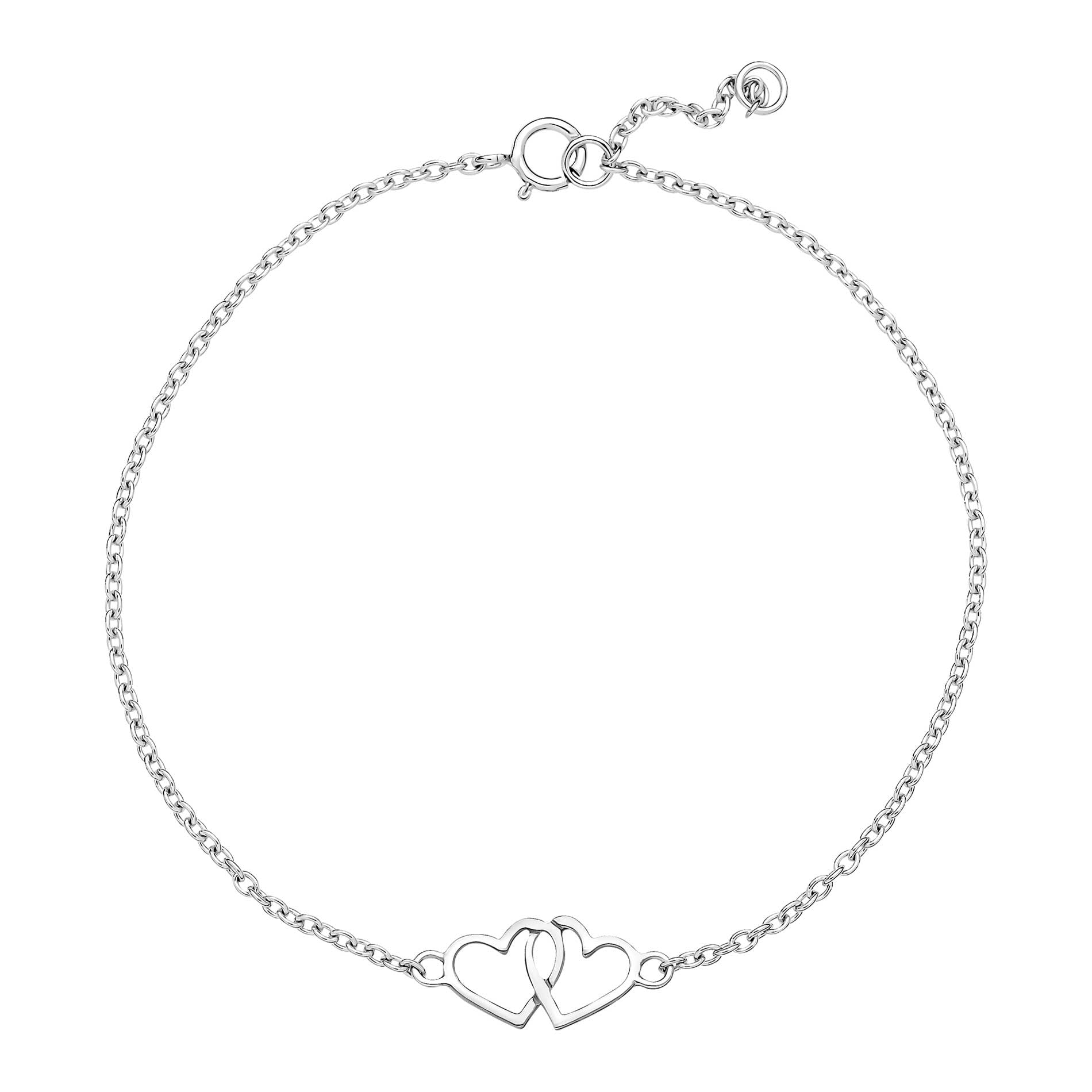Lund Copenhagen armbånd i 925 sterling sølv med dobbelt hjerte 13 mm og justerbar længde 17-19 cm