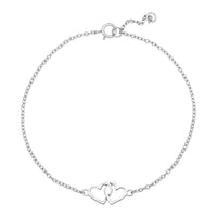 Lund Copenhagen armbånd i 925 sterling sølv med dobbelt hjerte 13 mm og justerbar længde 17-19 cm
