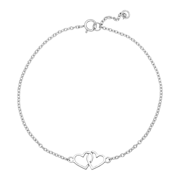 Lund Copenhagen armbånd i 925 sterling sølv med dobbelt hjerte 13 mm og justerbar længde 17-19 cm