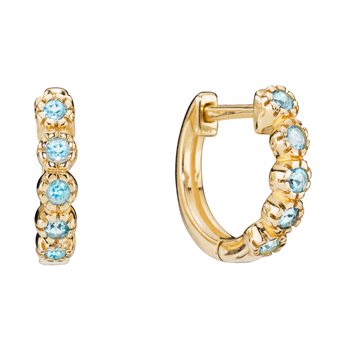 Lund Copenhagen creoler 13 mm i 8 kt. guld med blå topaz