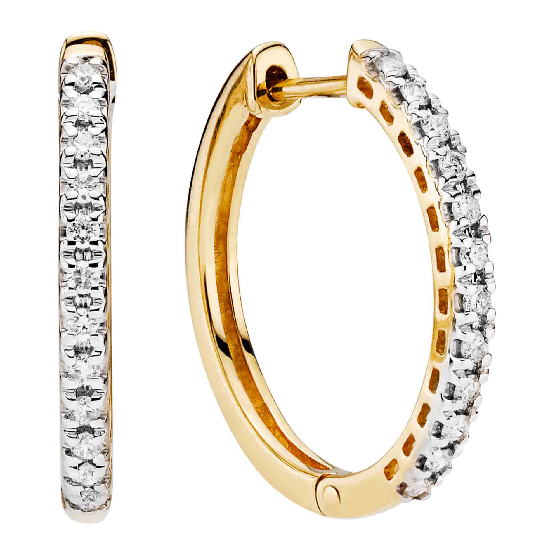 Lund Copenhagen creoler 19 mm i 14 karat guld med 0,23 ct W.SI diamanter, varenummer 509835-0,23