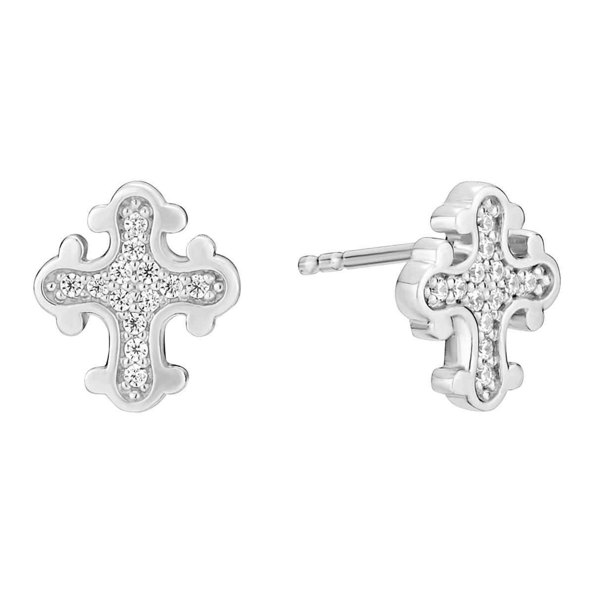 Lund Copenhagen kors ørestikker i 925 sterling sølv med klare zirkonia 10x9 mm