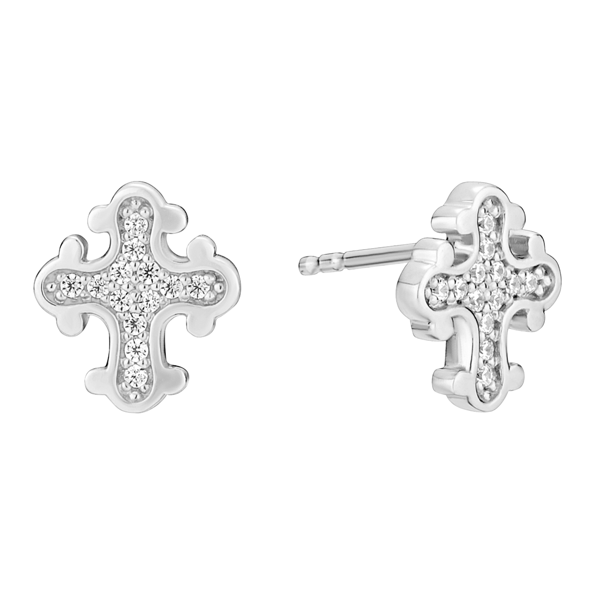 Lund Copenhagen kors ørestikker i 925 sterling sølv med klare zirkonia 10x9 mm