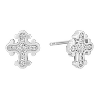 Lund Copenhagen kors ørestikker i 925 sterling sølv med klare zirkonia 10x9 mm