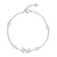 Lund Copenhagen Marguerit armbånd i sølv med sommerfugl og hvide margueritter