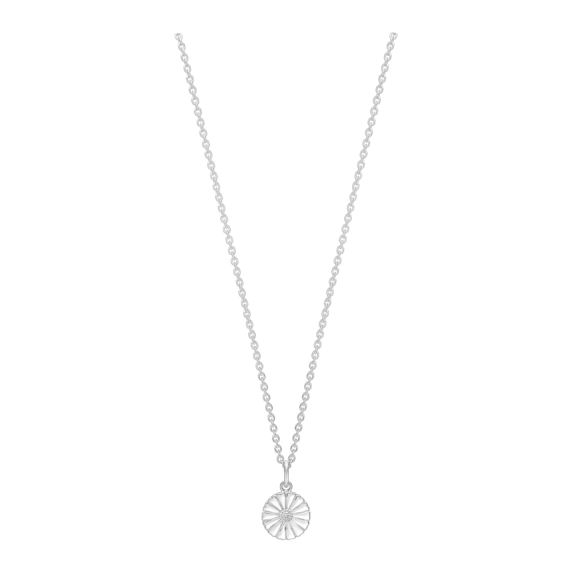 Lund Copenhagen Marguerit halskæde 11 mm i 925 sterlingsølv med hvid emalje og justerbar længde på 45-48 cm
