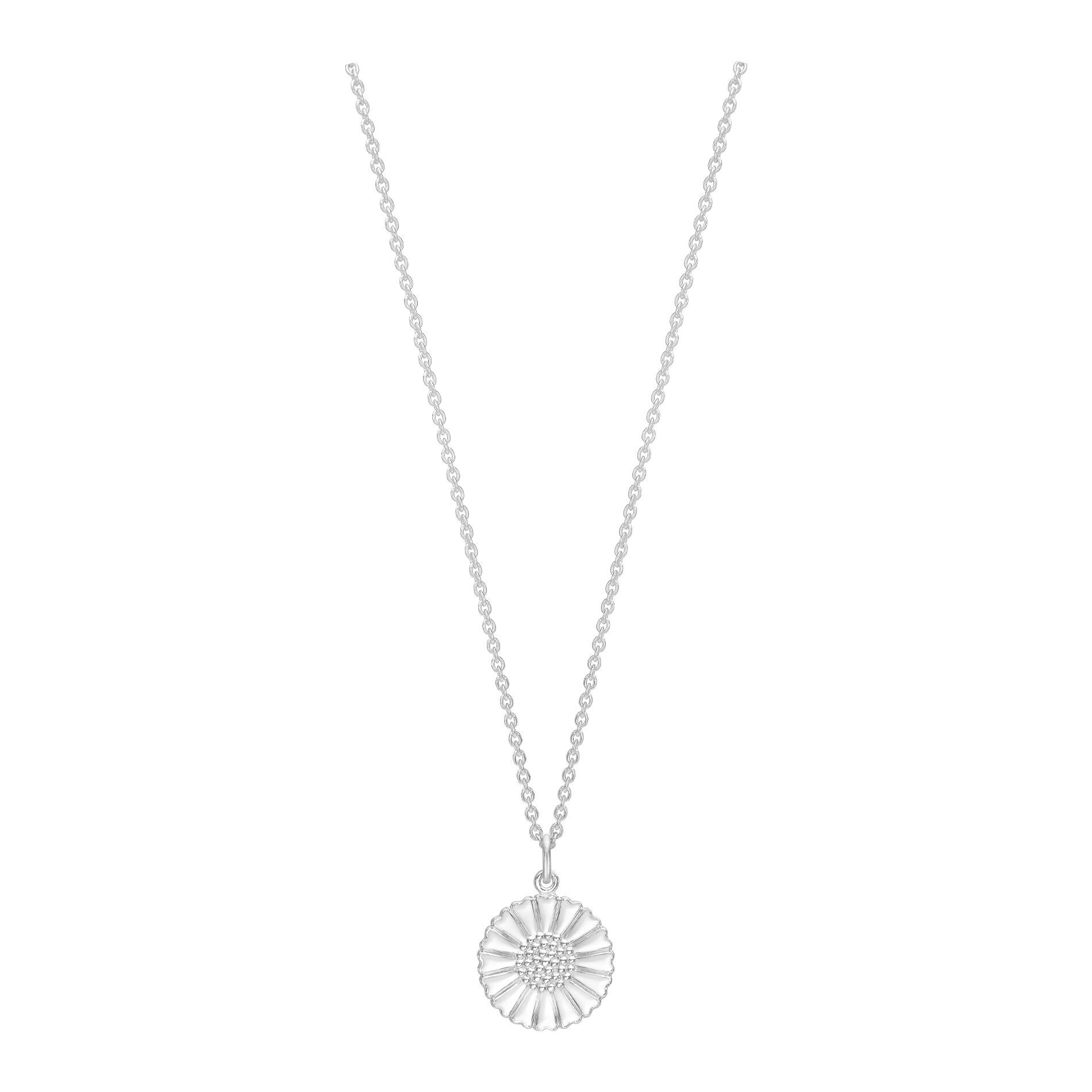 Lund Copenhagen Marguerit halskæde 18 mm i sterling sølv med hvid emalje