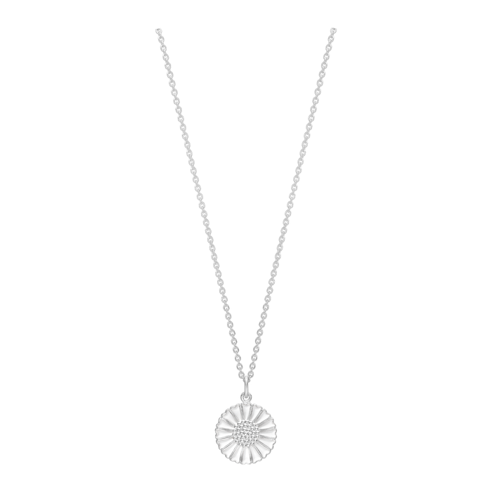 Lund Copenhagen Marguerit halskæde 18 mm i sterling sølv med hvid emalje