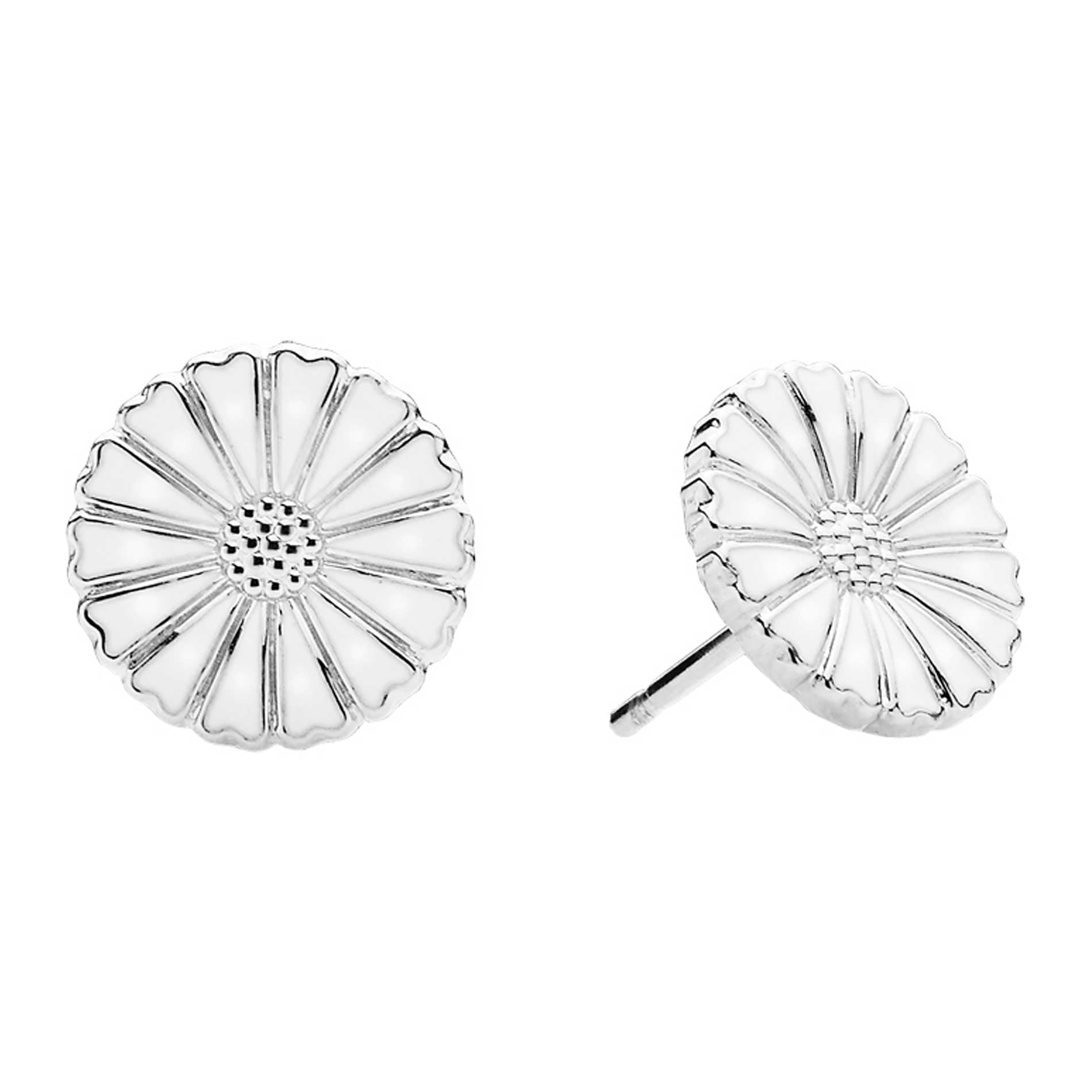 Lund Copenhagen Marguerit ørestikker 11 mm i sølv med hvid emalje