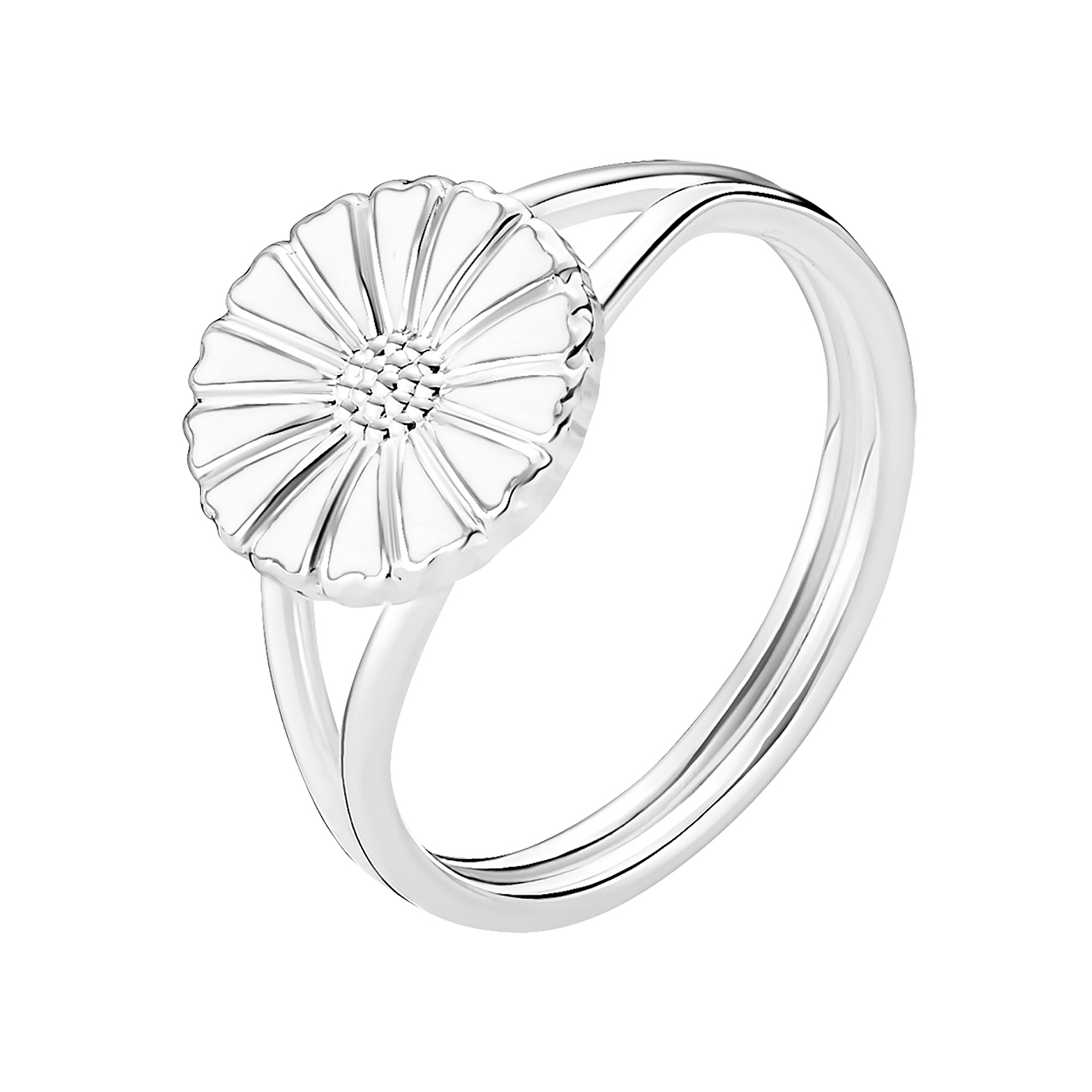 Lund Copenhagen Marguerit ring 11 mm i sterling sølv med hvid emalje