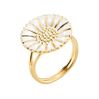 Lund Copenhagen Marguerit ring 18 mm i forgyldt sterling sølv med hvid emalje