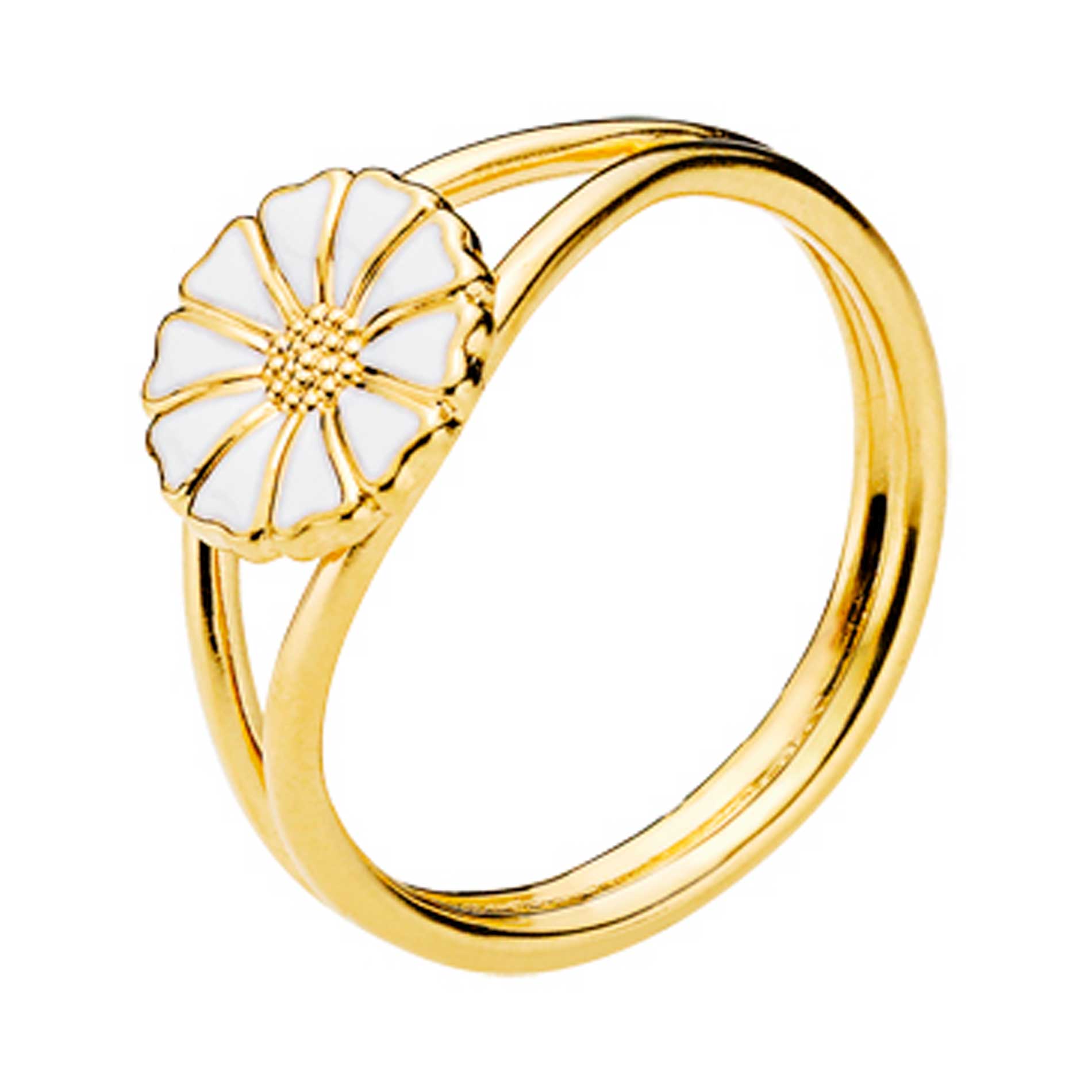 Forgyldt ring med hvid emalje marguerit