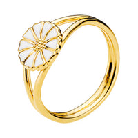 Forgyldt ring med hvid emalje marguerit