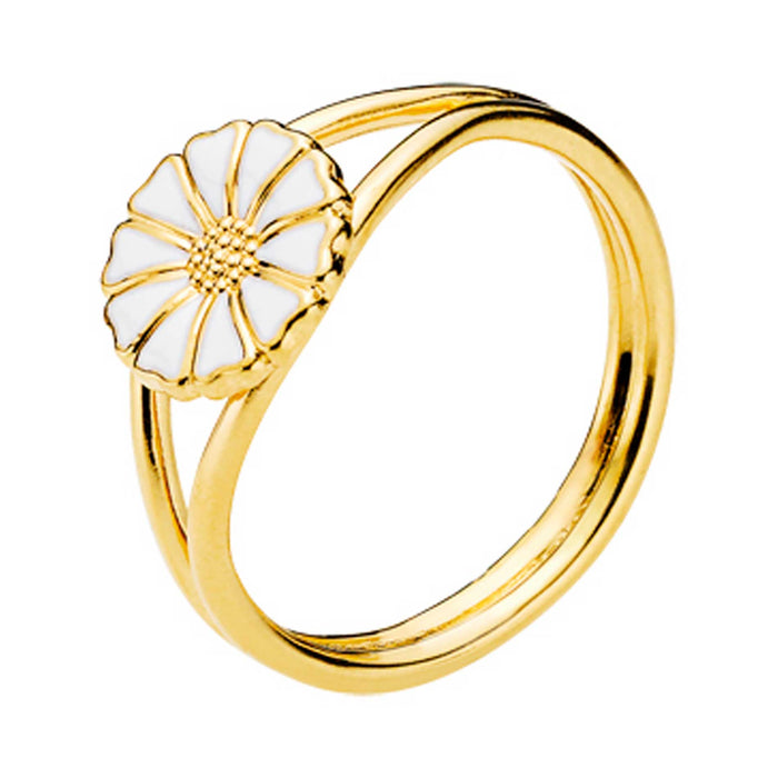 Forgyldt ring med hvid emalje marguerit