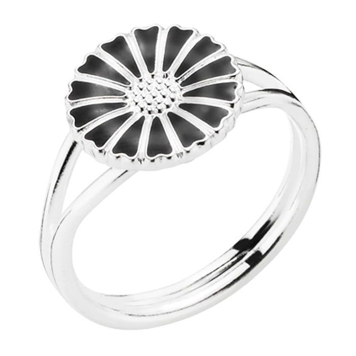 Lund Copenhagen Marguerit 11 mm ring i sølv med sorte emalje