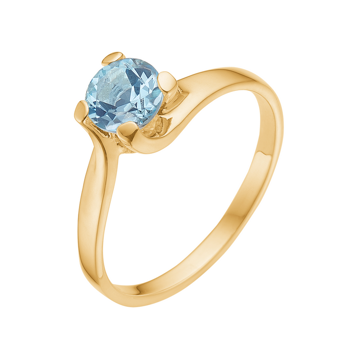 Lund Copenhagen ring i 8 karat guld med snoet design og blå topaz 6 mm