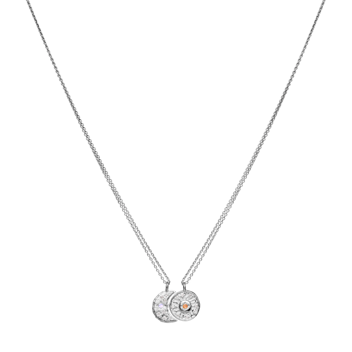 Maanesten Friendship halskæde i sterling sølv med måne- og solvedhæng samt regnbuemånesten, solsten og zirkonia