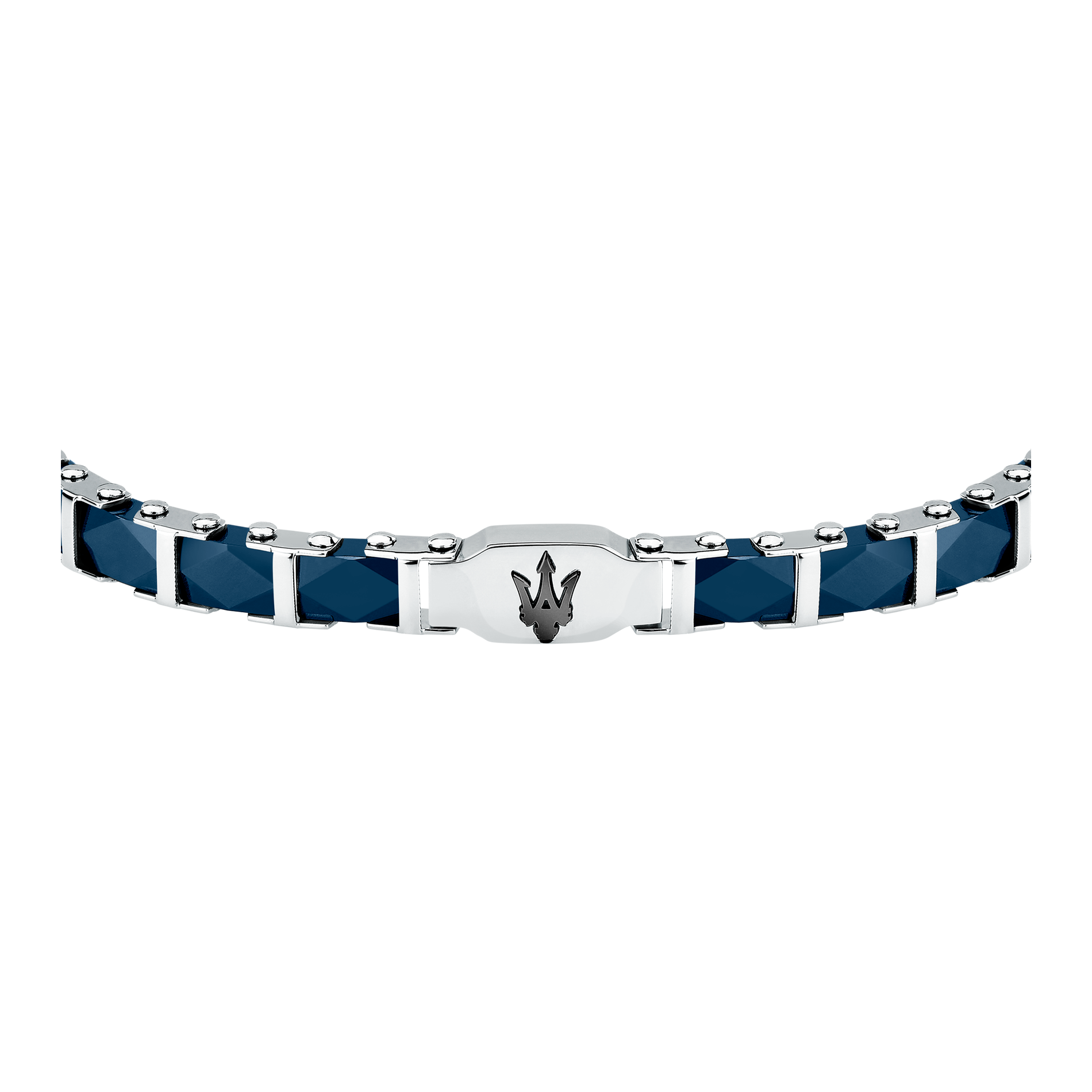 Maserati armbånd i blå keramik og rustfrit stål med trident logo