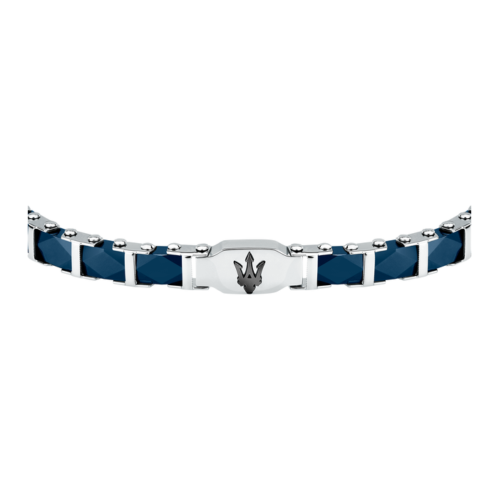 Maserati armbånd i blå keramik og rustfrit stål med trident logo