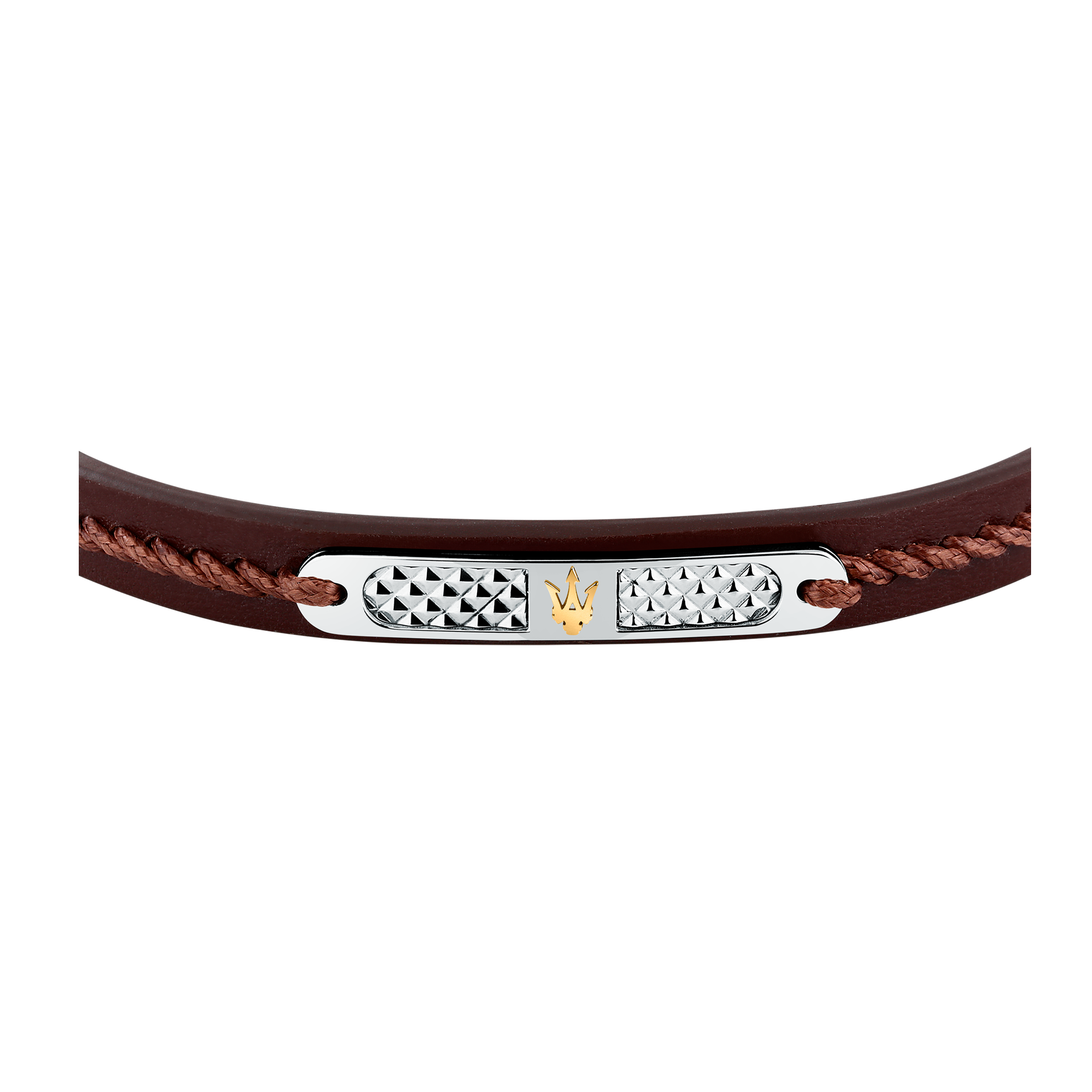 Maserati armbånd i brun læder og rustfrit stål med trident logo