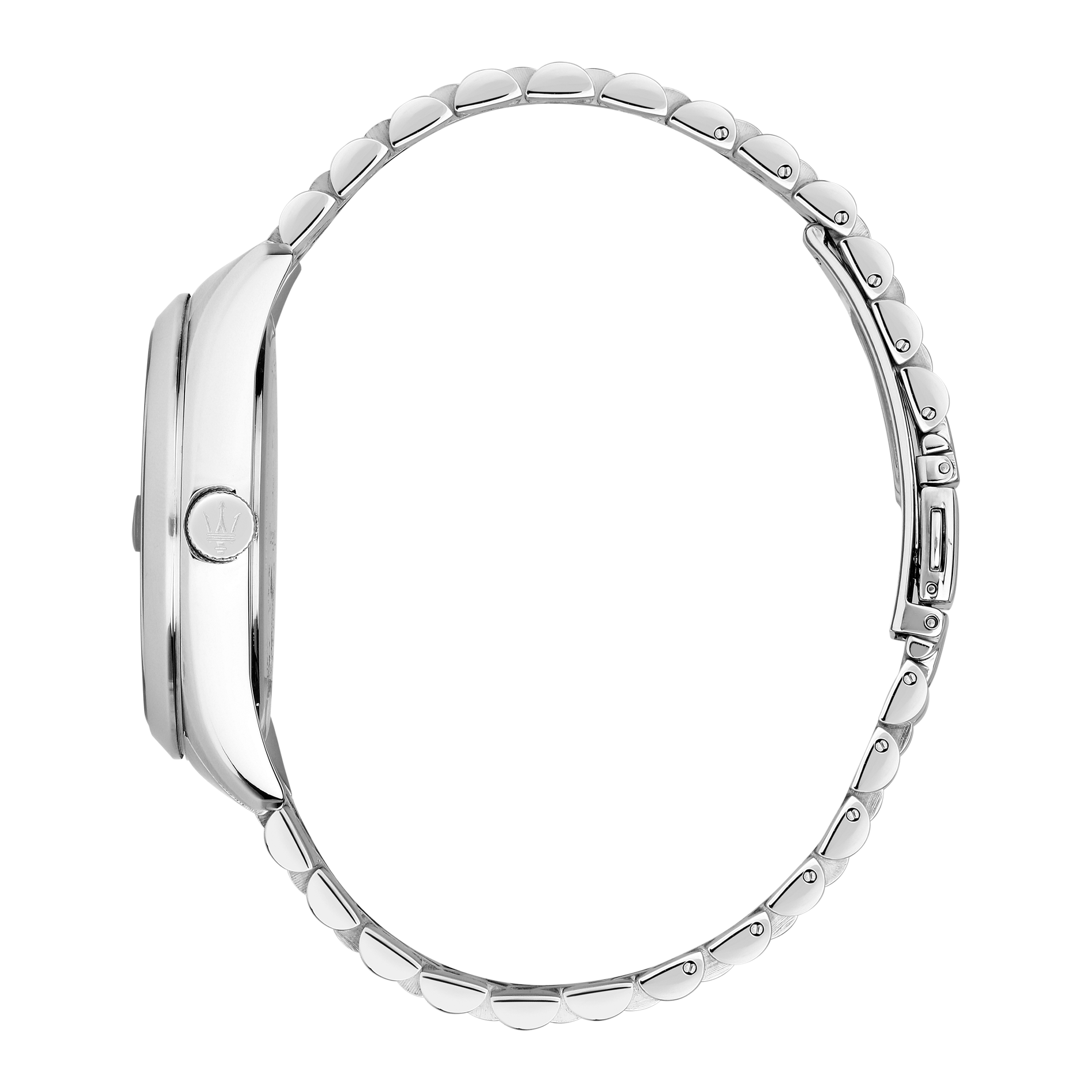 Sideprofil af Maserati Attrazione herreur i rustfrit stål.