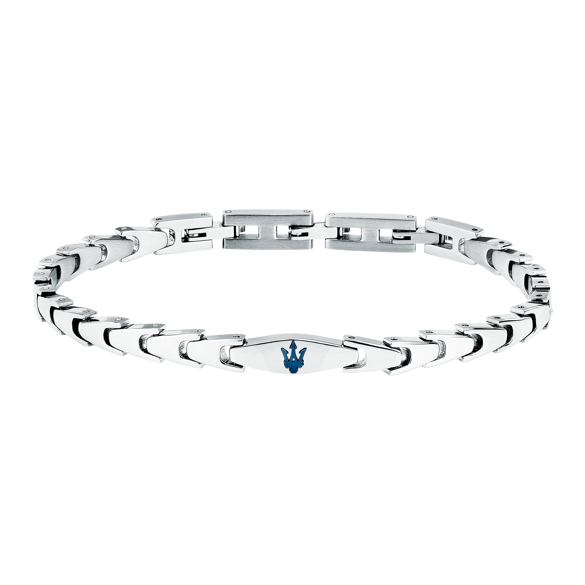 Maserati herrearmbånd profil med polerede stålled og blå detalje
