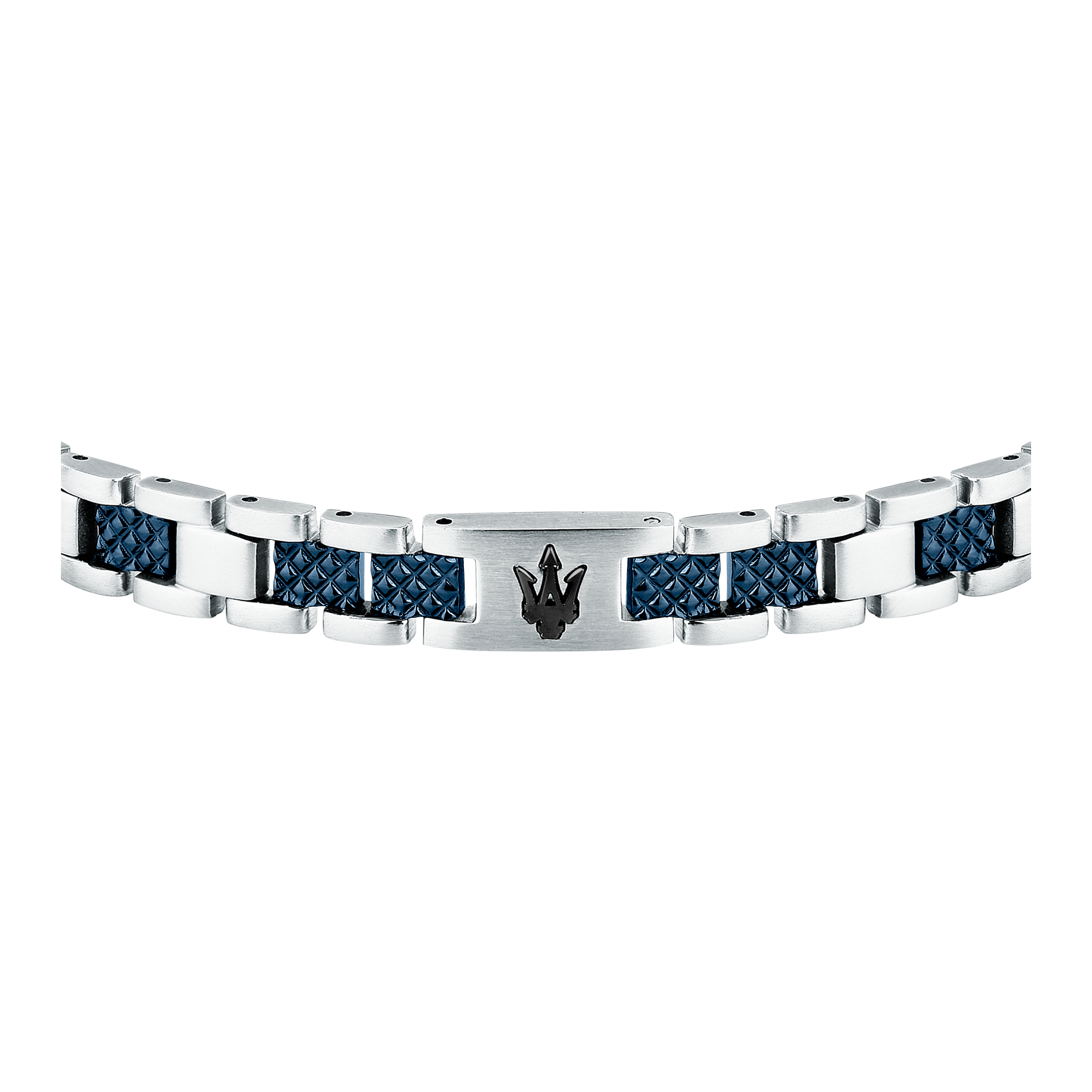 Maserati ikon herrearmbånd i rustfrit stål med blå teksturerede detaljer