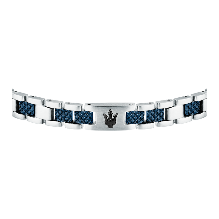 Maserati ikon herrearmbånd i rustfrit stål med blå teksturerede detaljer