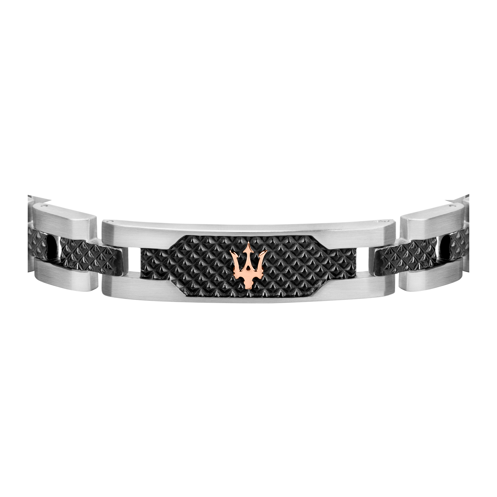 Maserati ikon herrearmbånd i stål med sorte detaljer og trident