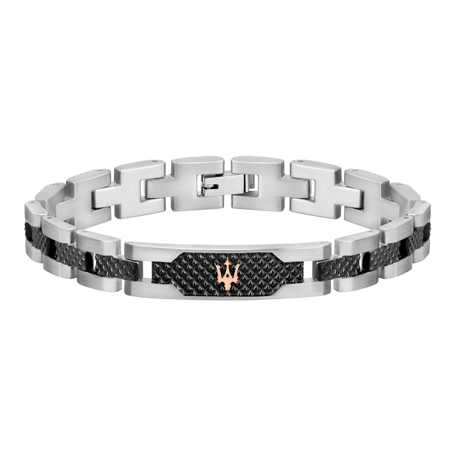 Maserati ikon armbånd i profil med strukturerede sorte elementer