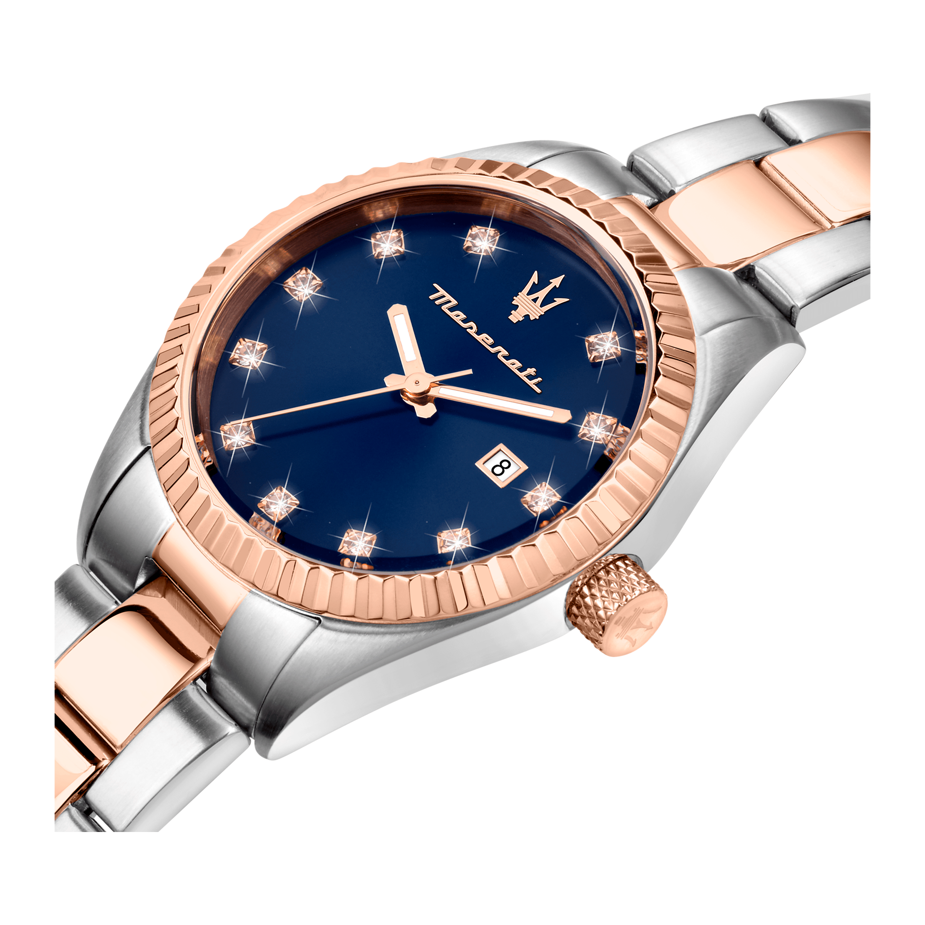 Maserati Lady Competizione dameur set fra vinkel med riflet rosaguldfarvet lynette.